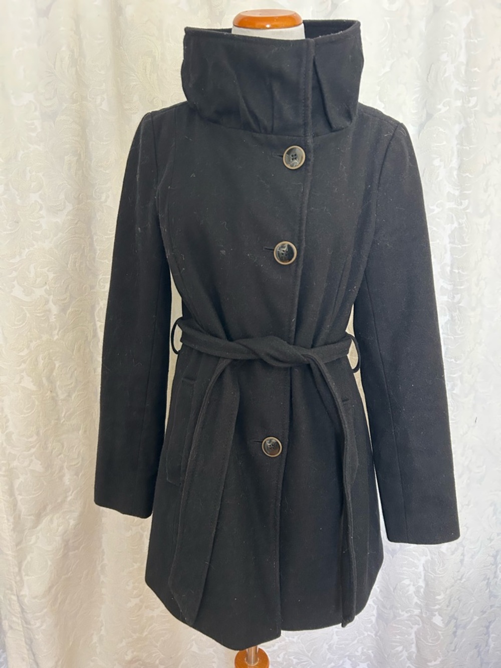 Nine West Black Belted Wool Pea Coat